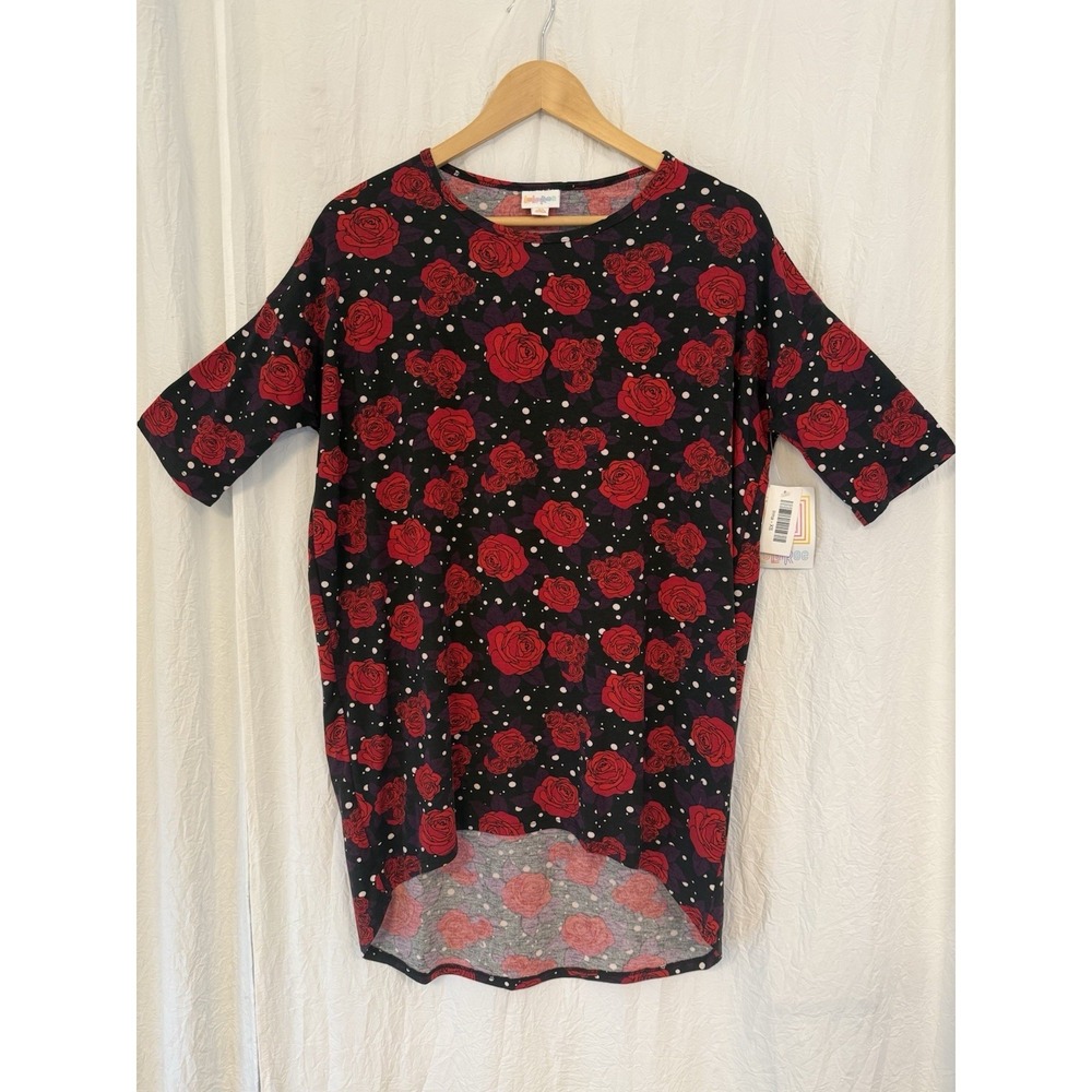 NWT Lularoe High Low Irma Tunic XS‎ Black Red Rose Dark Floral Whimsigoth Top